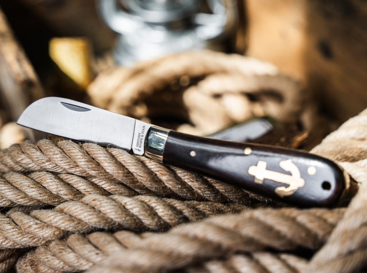 Fishing & Sailing Anchor Knife 3.15" Folding Pocket Knife with Ebony Handle