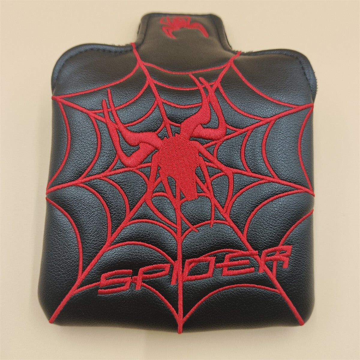 Golf Putter Headcover Square Mallet Magnet Spider Web Design Black Red