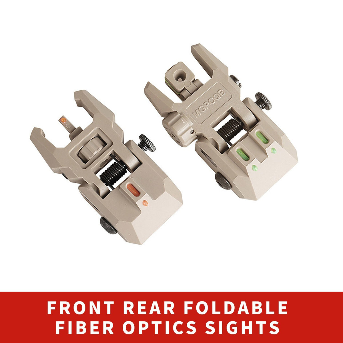 Foldable Iron Sights with Fiber Optics for Rifles - Flip-Up Dual Aiming Tan