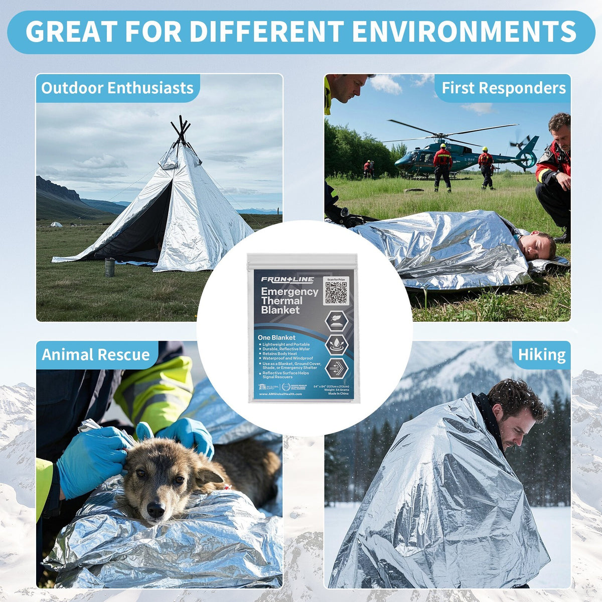 Emergency Mylar Blankets 8 Pack - Thermal Rescue Survival Gear XL 54 x 84