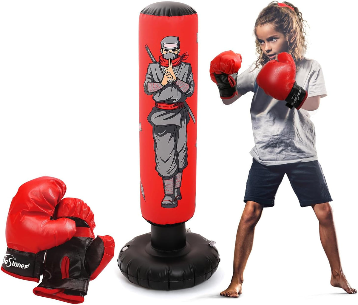 Kids Punching Bag with Gloves - Inflatable Boxing Toy for Boys & Girls
