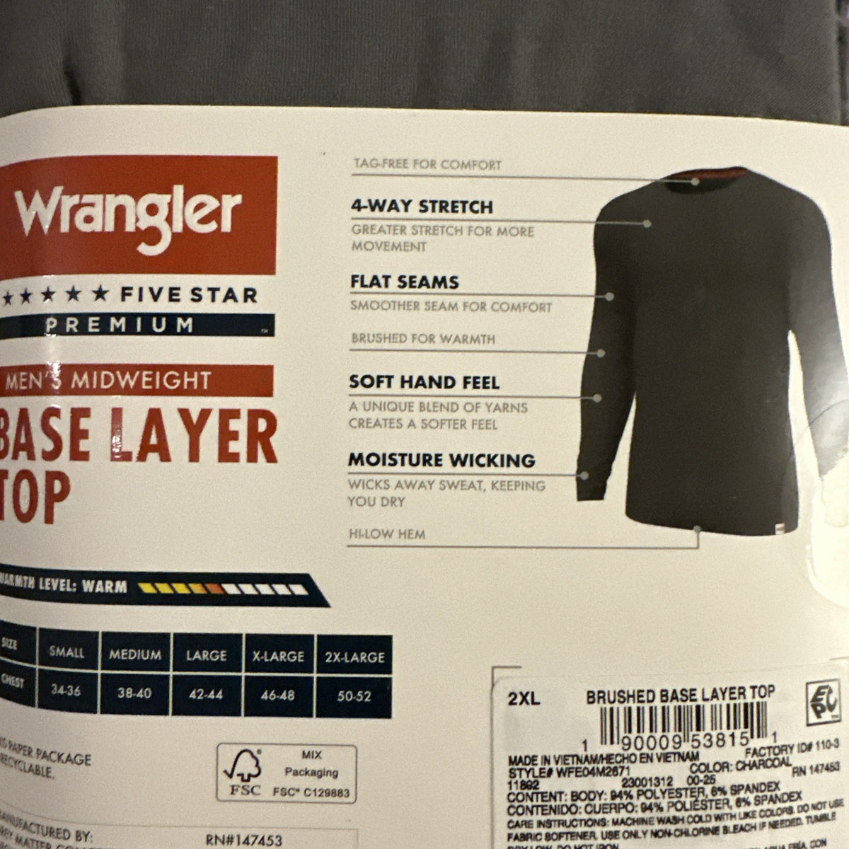 Men's Midweight Base Layer Top - XXL Winter Thermal Shirt