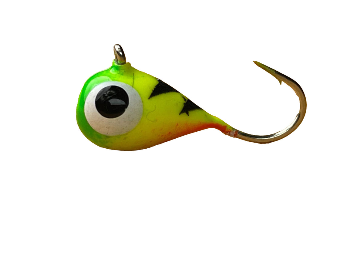 20-Pack Tungsten Ice Fishing Jigs - Hot FireTiger Pattern for Crappie Perch Walleye