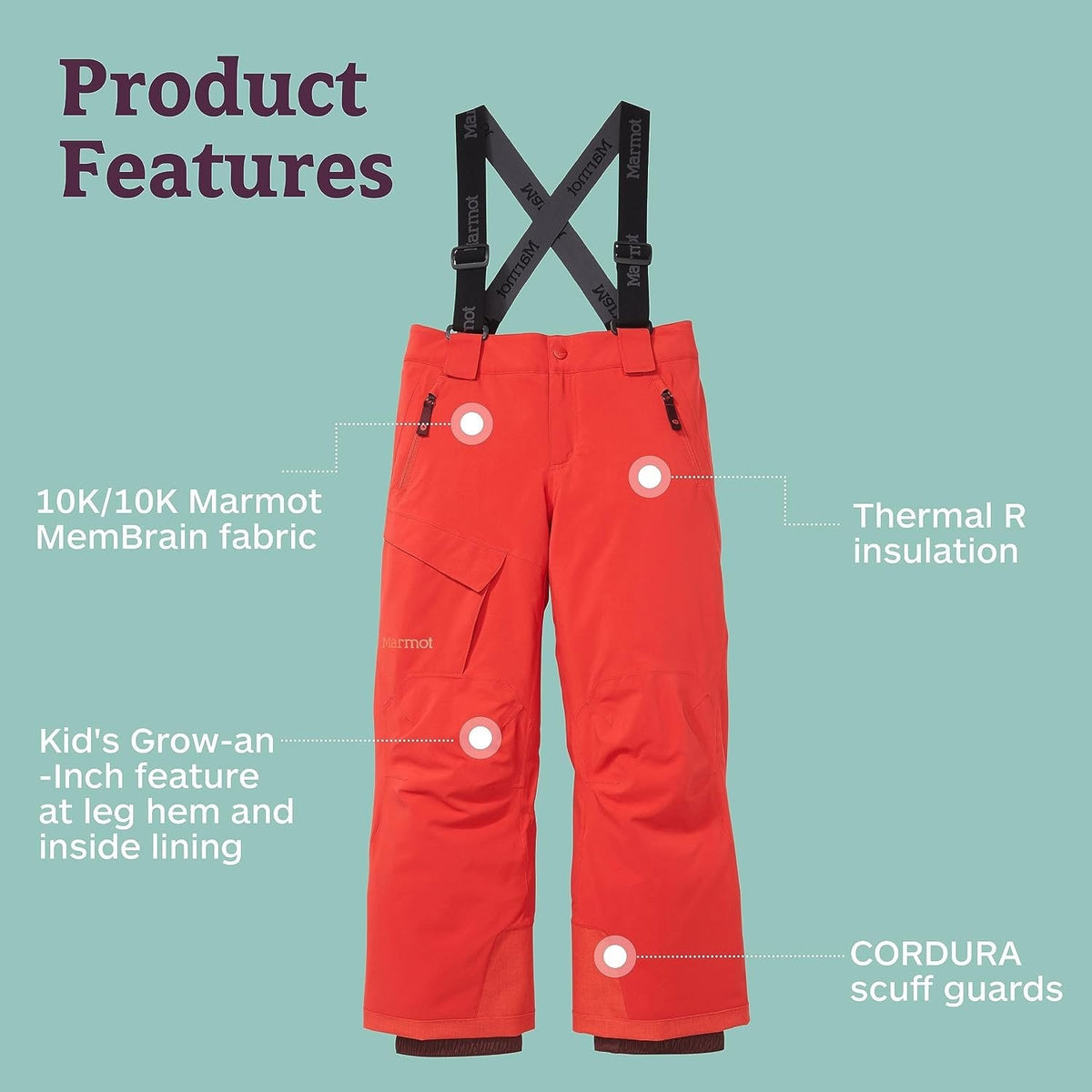 Kids Insulated Snow Pants - Waterproof & Breathable Winter Ski Wear - Cairo Red, Medium