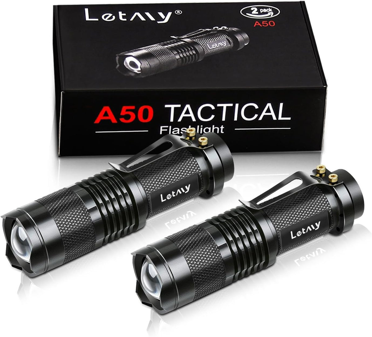 Mini Tactical Flashlight 2-Pack, Waterproof LED Zoomable EDC Light, 300 Lumens