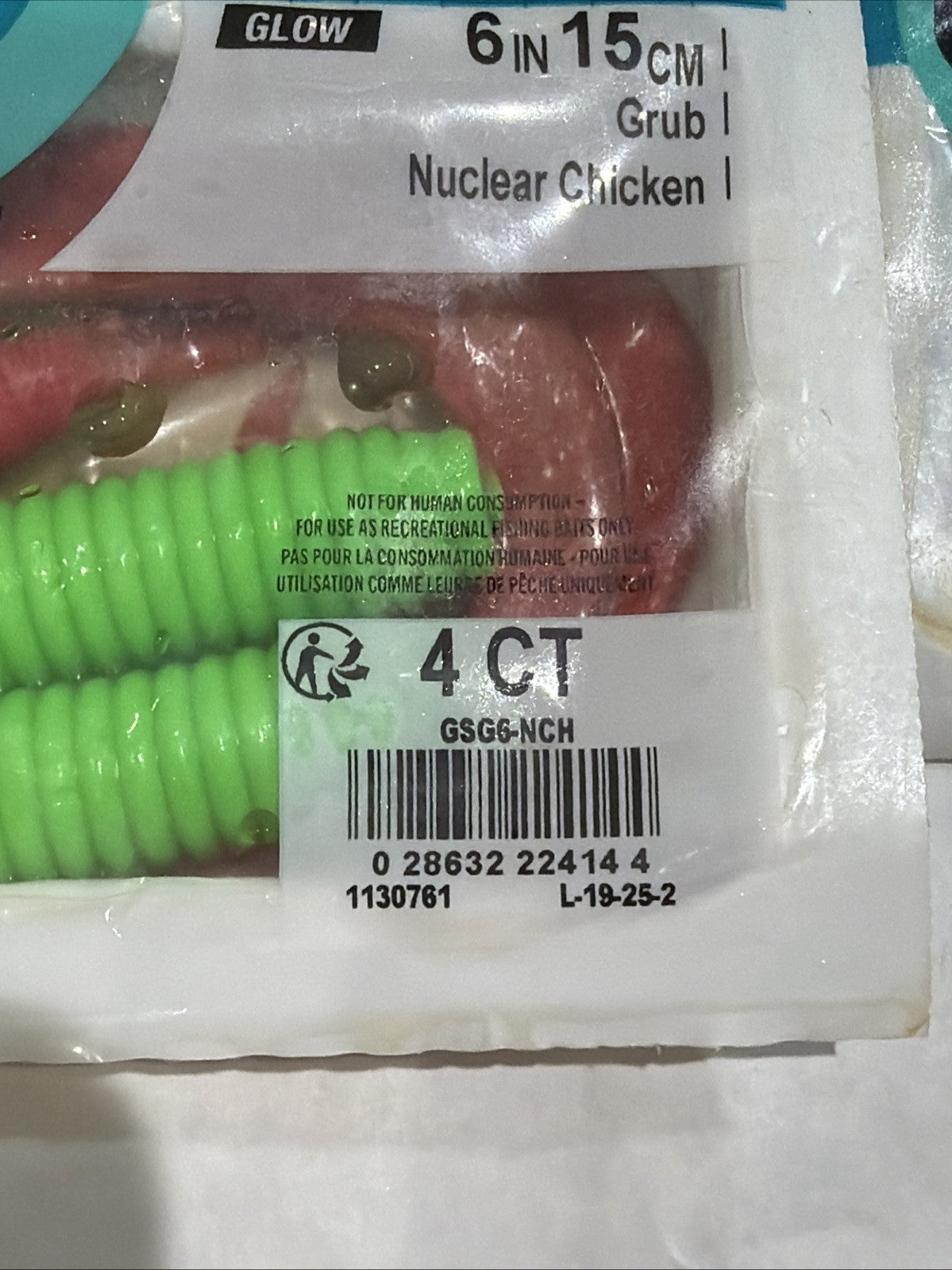 Saltwater Fishing Soft Plastic Baits - Glow Grubs 6 Inch, Nuclear Chicken, 6 Packs