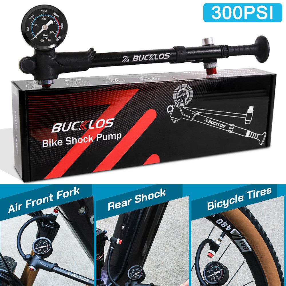 Bicycle Shock Pump with Pressure Gauge Aluminum Air Fork & Rear Shock 300 PSI