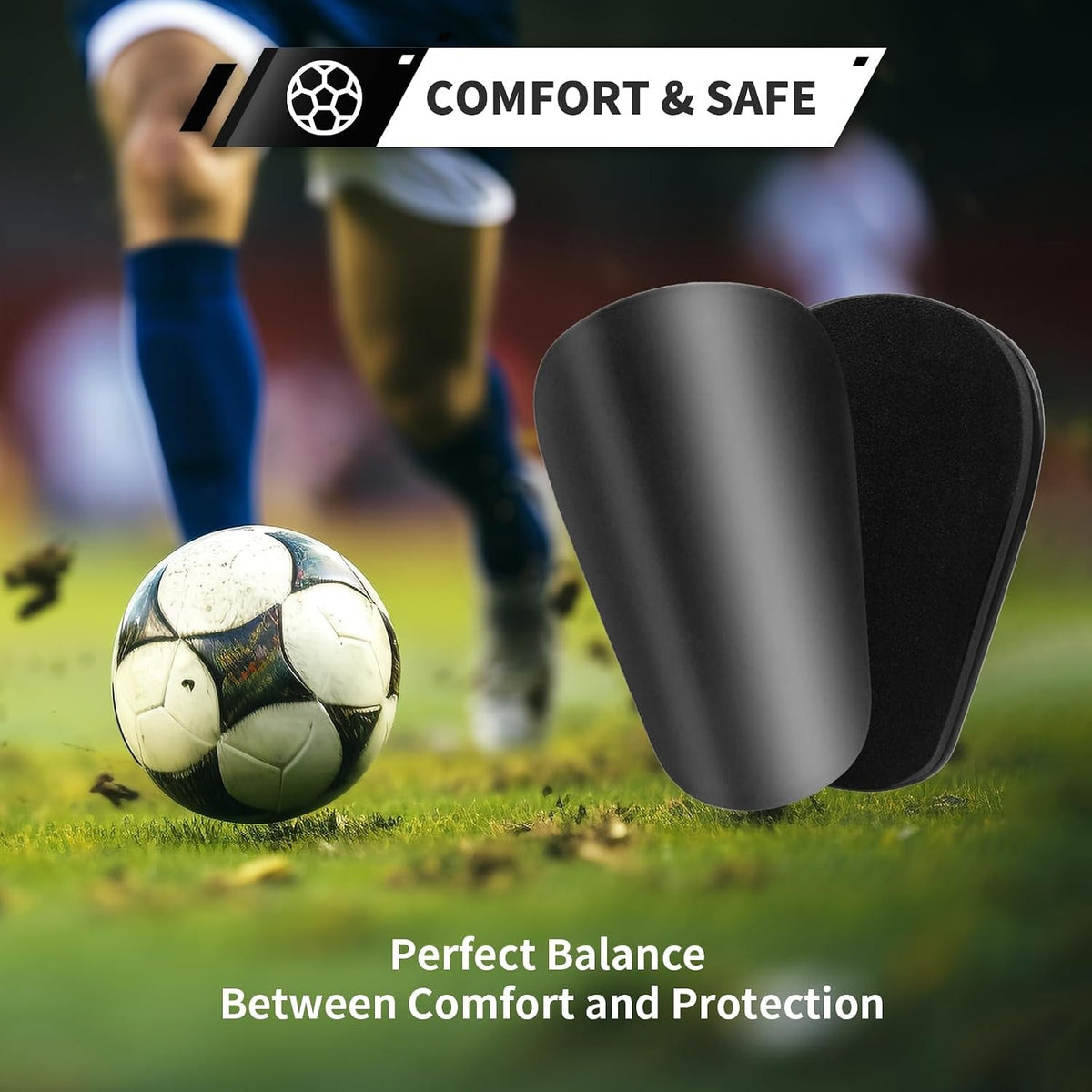 Lightweight Soccer Shin Guards for Kids, Youth & Adults - Black EVA PP