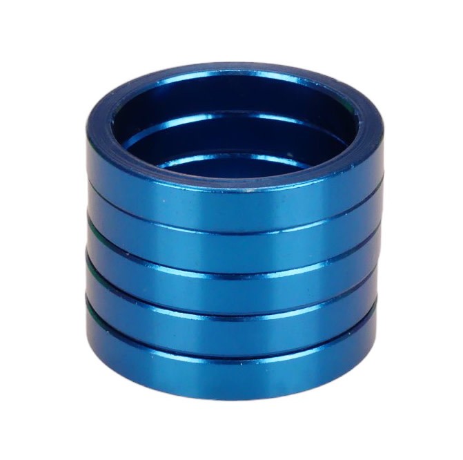 Blue Anodized Aluminum Bicycle Headset Spacers Set of 5 - 1" Threadless MTB Road Mini