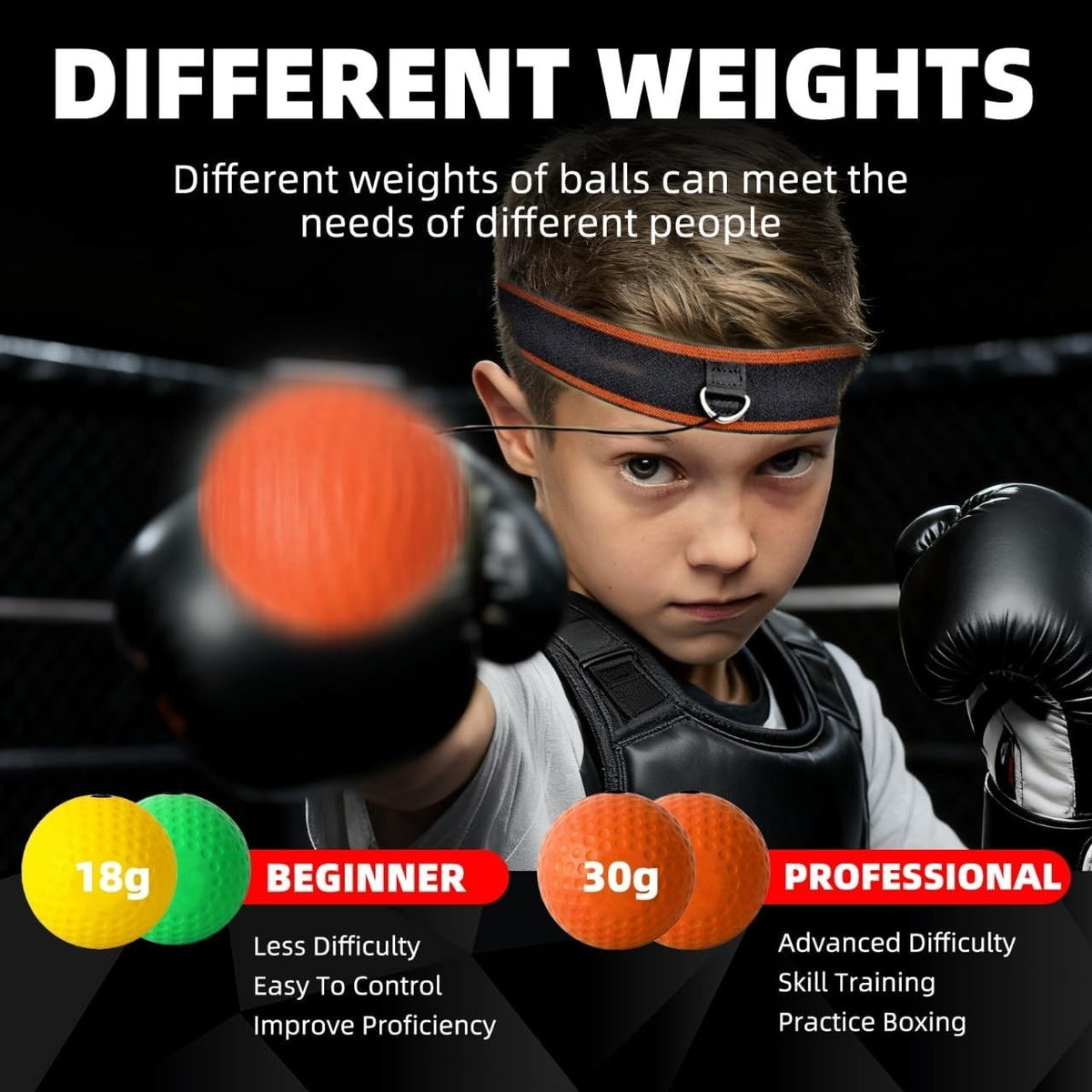Boxing Reflex Ball Set with 4 Weighted Balls & 2 Headbands for Training