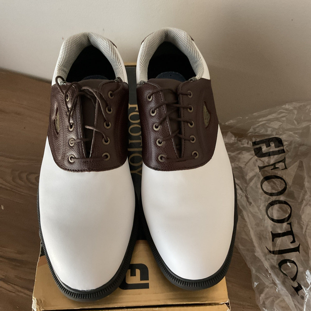 Men's Golf Shoes Spiked Dual Optiflex Brown White Size 9N - Support & Style