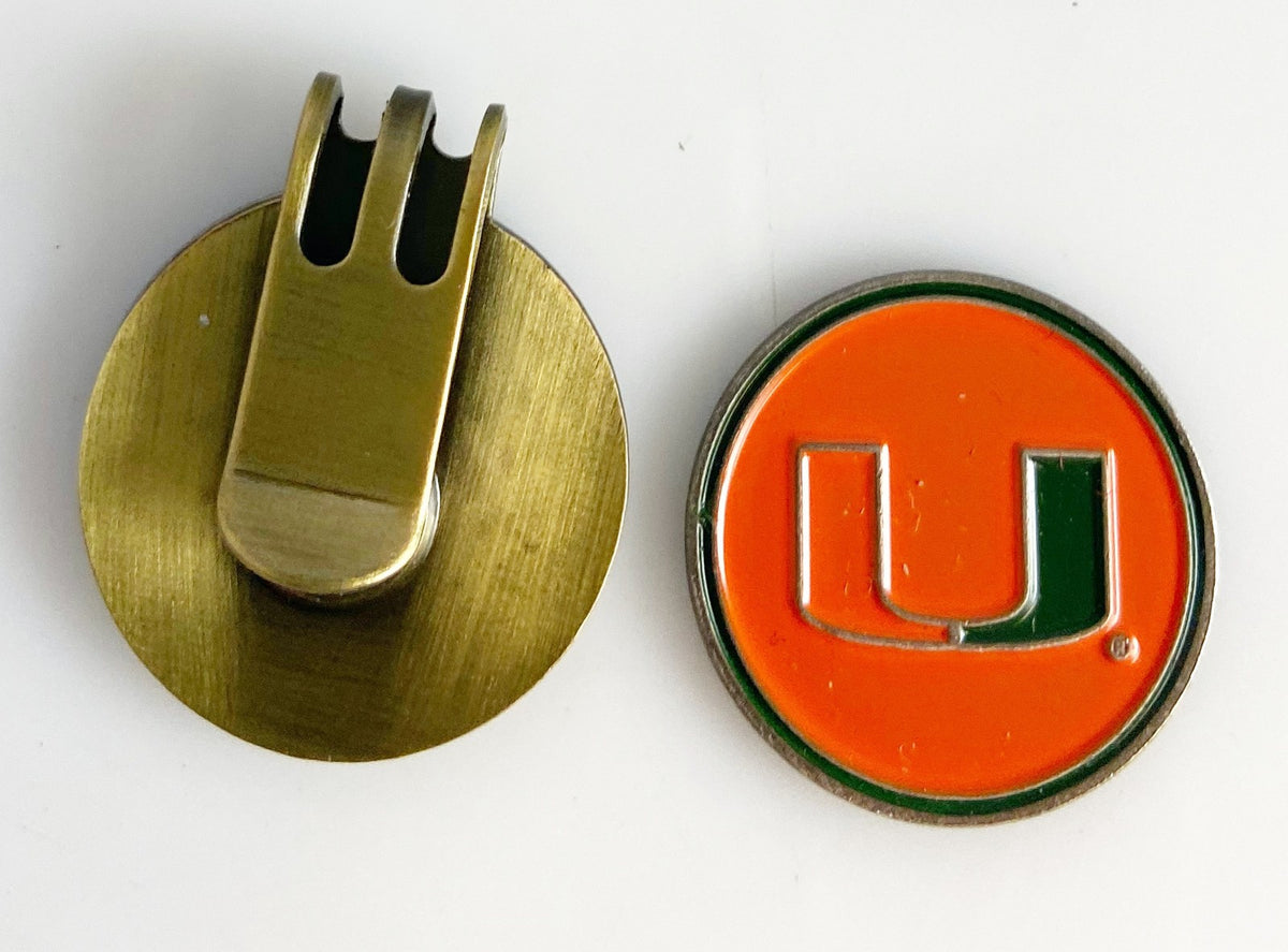 Golf Silver Hatclip & Ball Marker Miami Hurricanes Bronze USA New