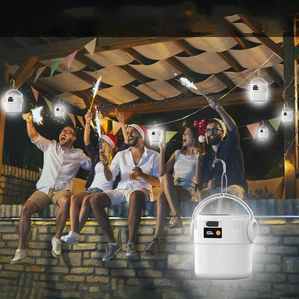 Portable Solar Rechargeable LED Camping Lantern with USB & Digital Display
