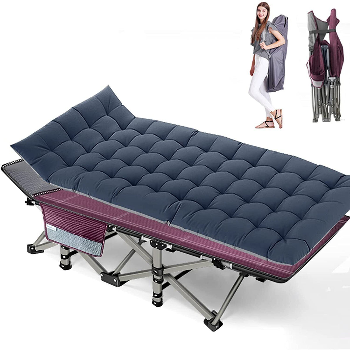 Heavy Duty Portable Camping Cot Bed for Adults - Foldable & Support Up to 600 lbs