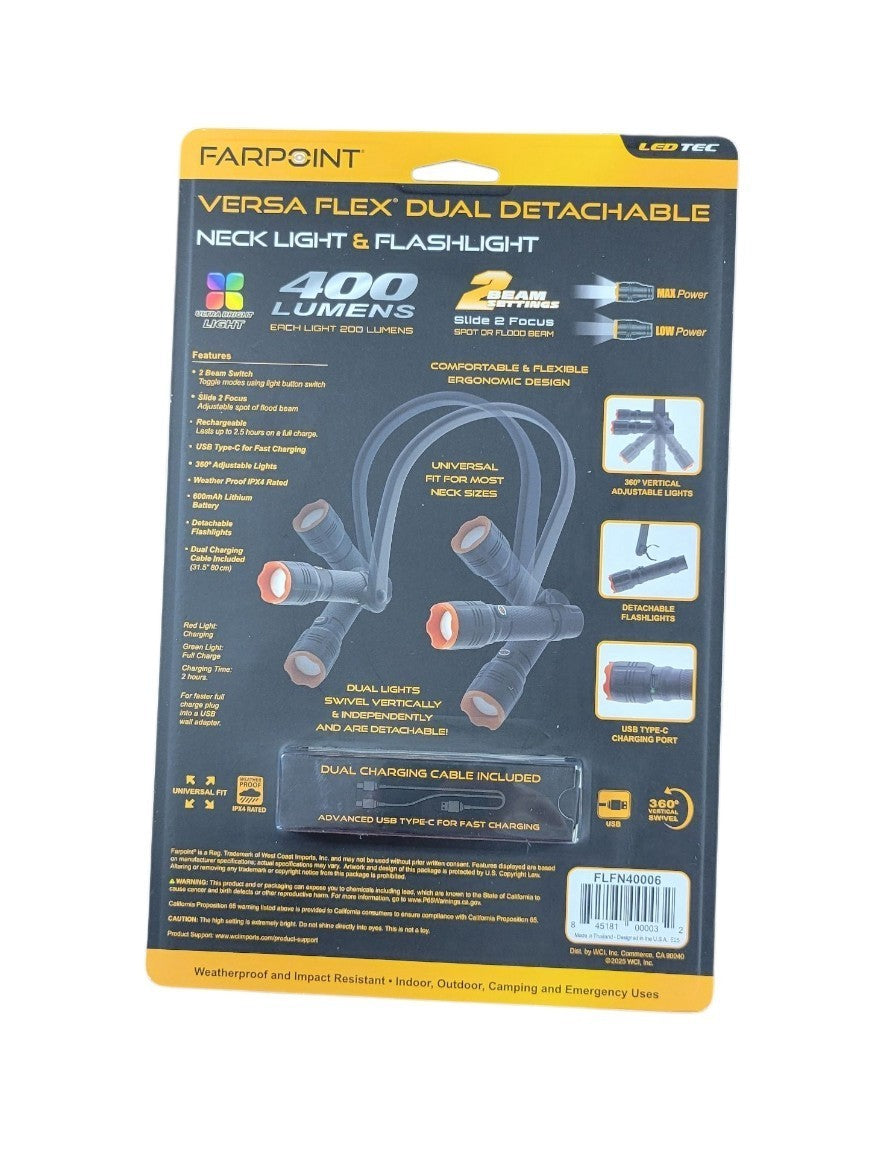 Farpoint Dual Detachable Neck Light & Flashlight 400 Lumens Rechargeable