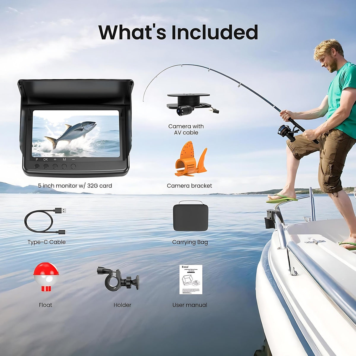 Underwater Fishing Camera 5-Inch HD DVR Fish Finder with Night Vision