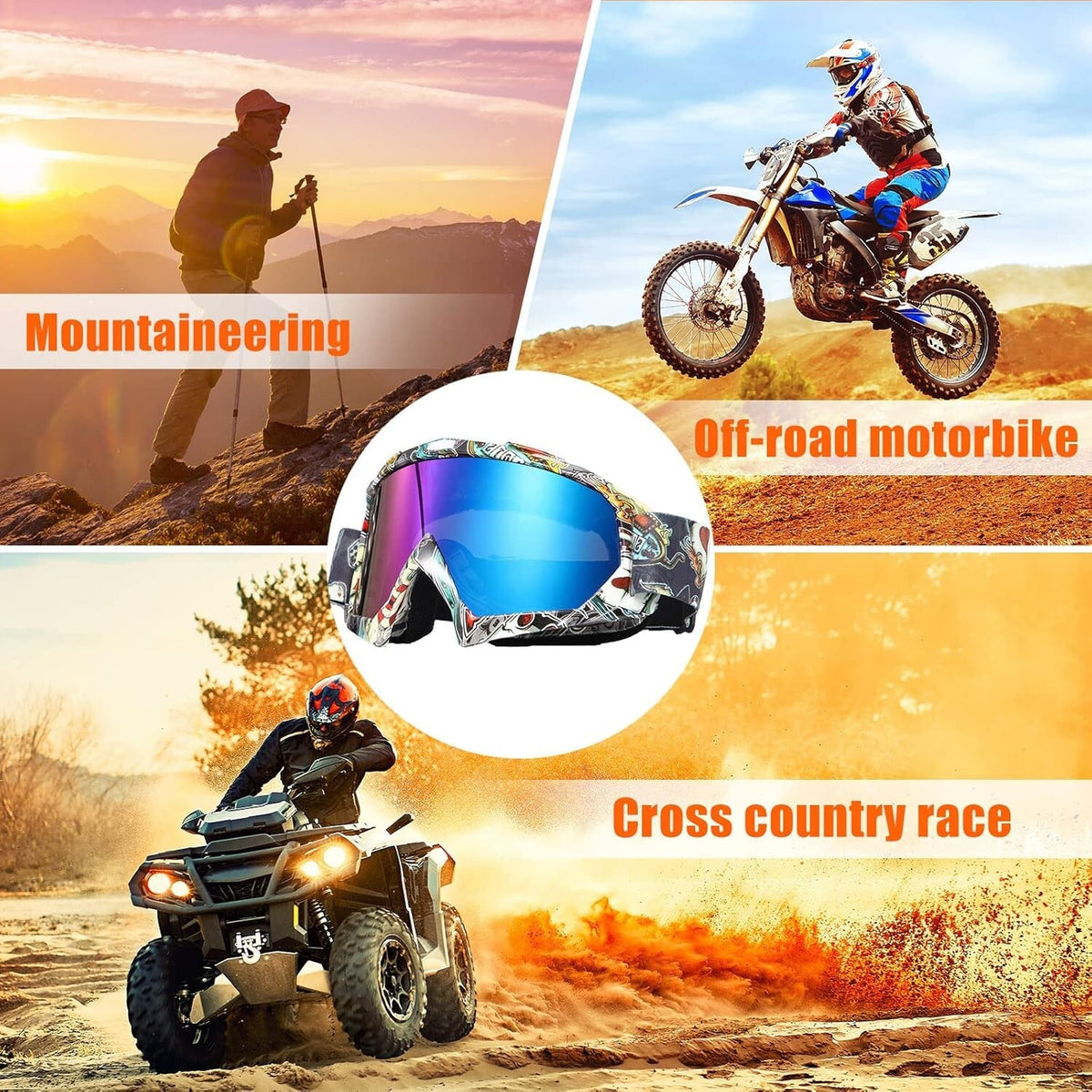 Adult ATV Goggles Anti-Fog Racing Off-Road Protective Eyewear - 2 Pack