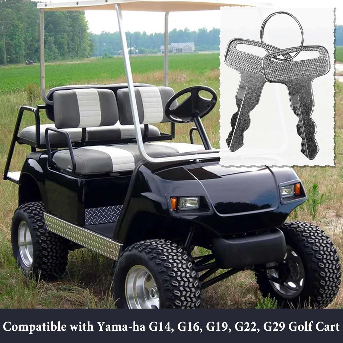 Golf Cart Ignition Keys Replacement Set for Yamaha G14 G16 G19 G22 G29 - 4 Keys & 2 Keychains