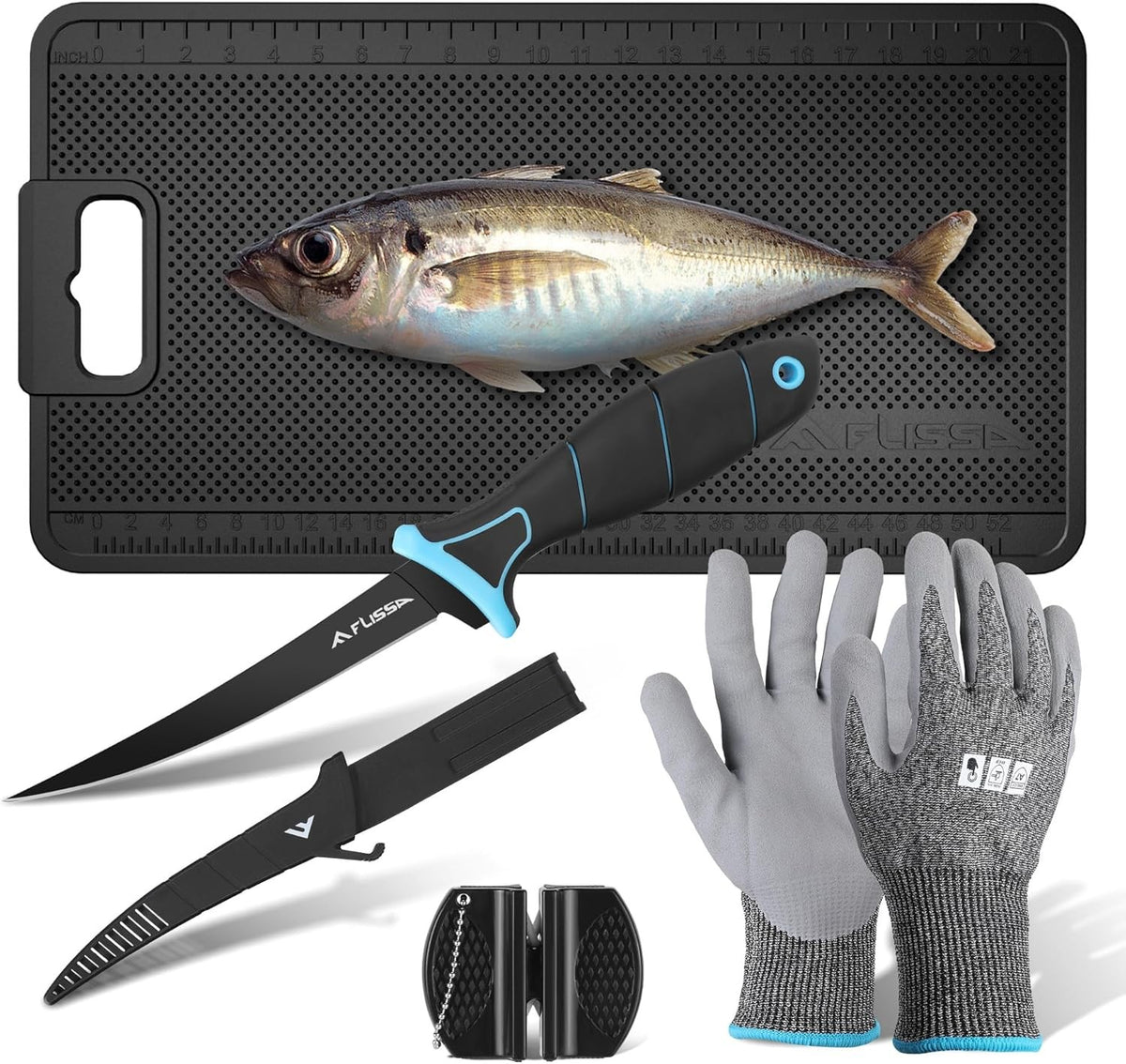 Fish Fillet Set with Knife, Mat, Sharpener & Gloves – Fish Cleaning Kit