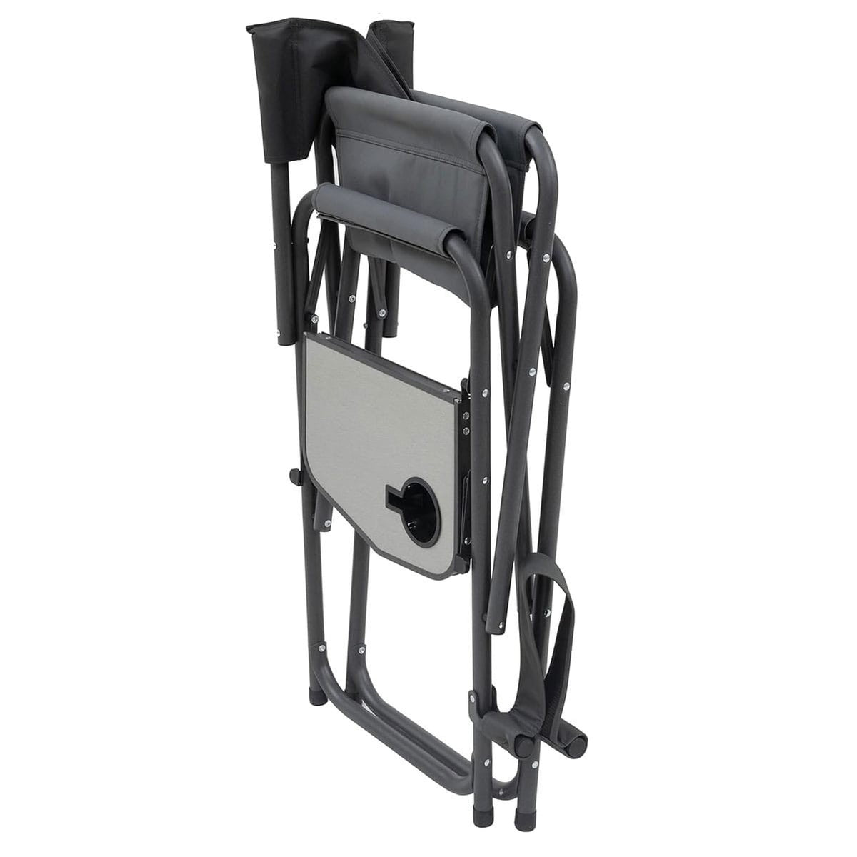 Camping Chair with Flip-Down Footrest and Side Table - Charcoal Gray