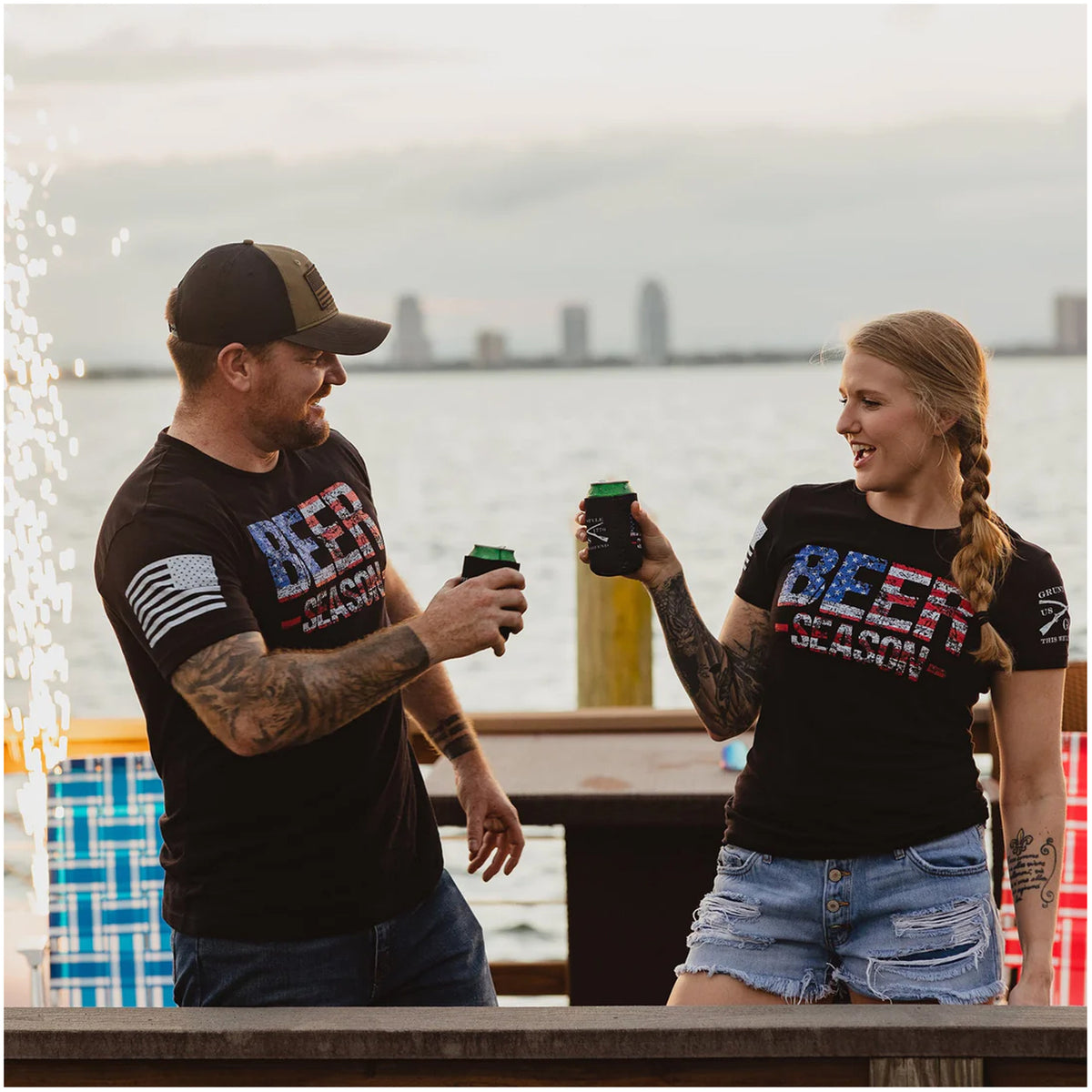 Men's Beer T-Shirt - American Pride Graphic Tee - Black
