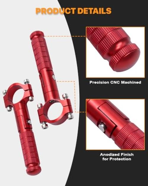 Red Folding Motorcycle Footrest Pegs - 1.25 Inch Compatible with Harley, Honda, Yamaha & ATV