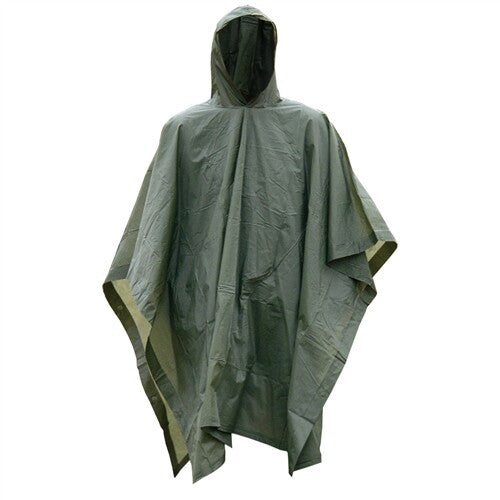 Green Vinyl Rain Poncho Tarp Shelter Emergency Bivy Tent Waterproof Gear