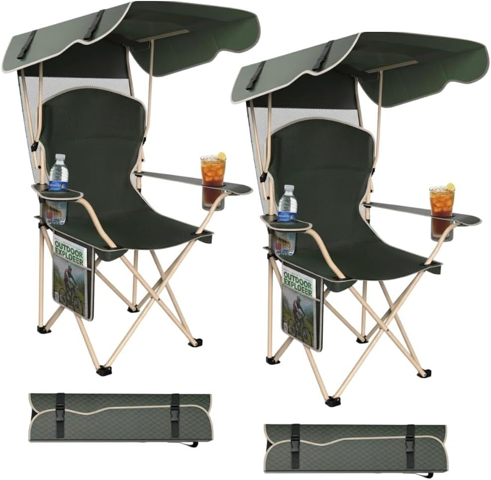 Portable Foldable Camping Chair with Canopy and Sun Shade - Lightweight Outdoor Seating