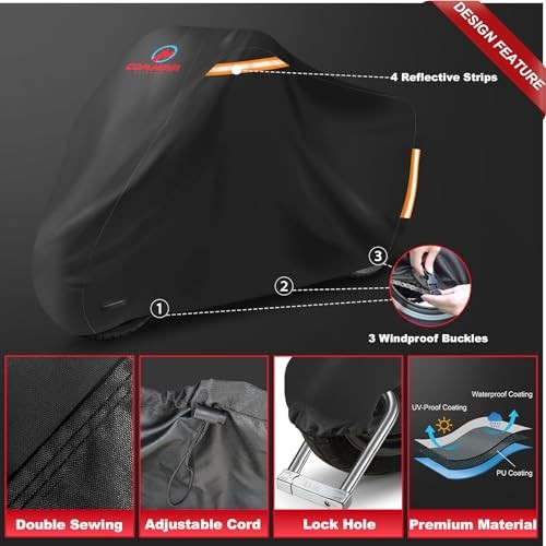 600D Waterproof Motorcycle Cover 104 Inch Outdoor Bike Protector Black