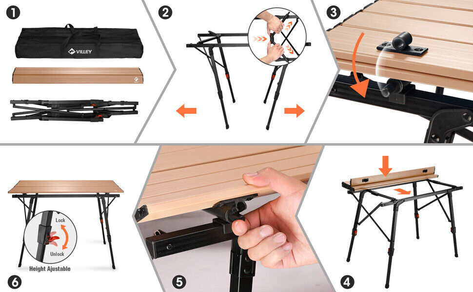 Lightweight Aluminum Folding Beach Table with Adjustable Legs