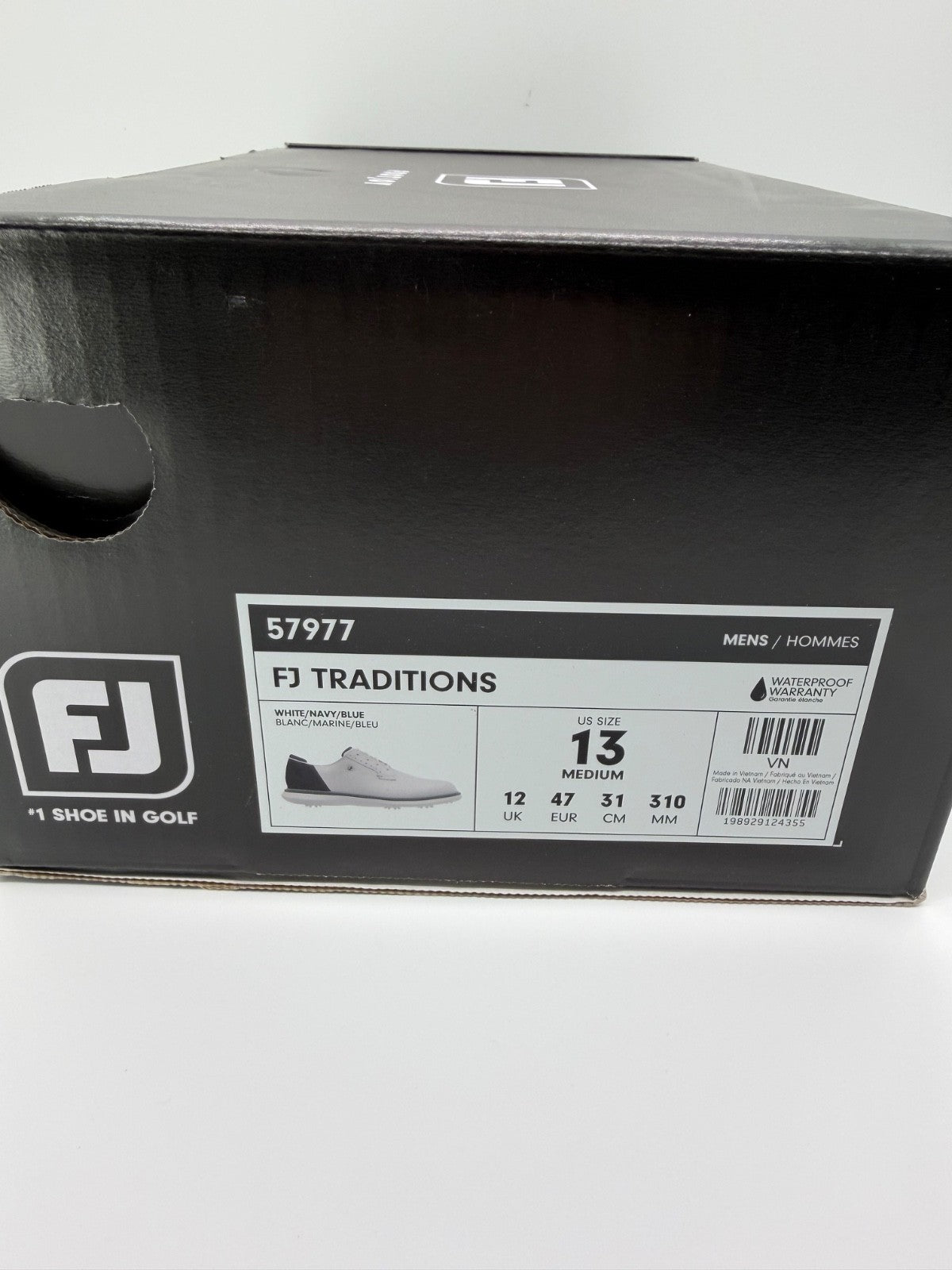 Men's Golf Shoes - FootJoy Traditions Blucher White/Navy Camo, Size 13