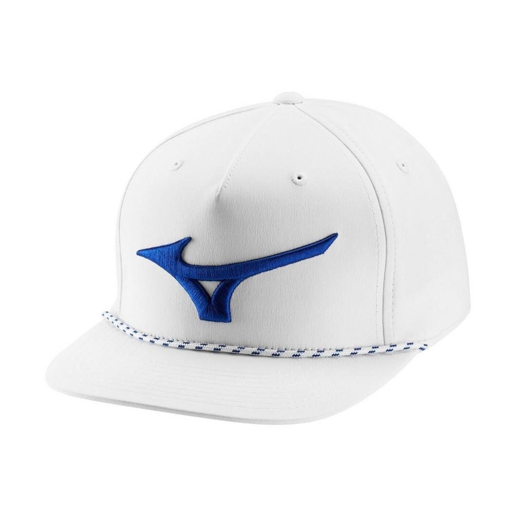 Golf Snapback Hat - Mizuno Runbird Rope Flatbill White & Blue Cap