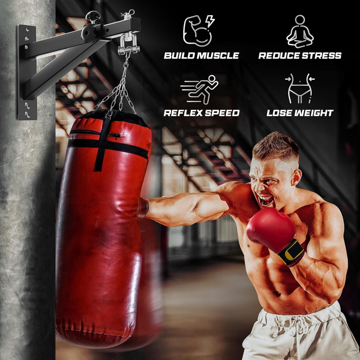 Stainless Steel Punching Bag Hanger with Swivel Chain & 4 Snap Hooks