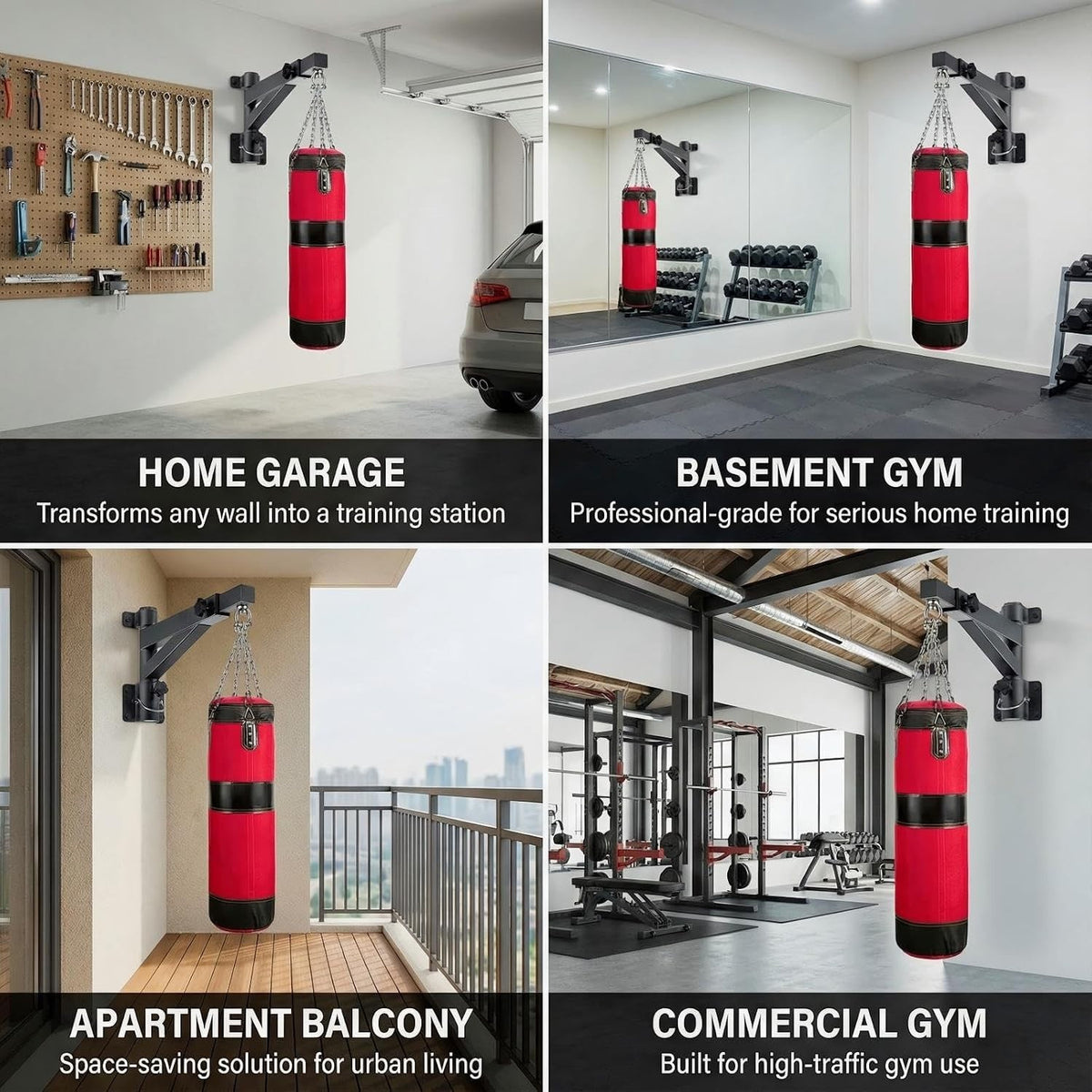 Heavy Duty Wall Mount Punching Bag Bracket with Adjustable & Rotatable Design for Home Gym
