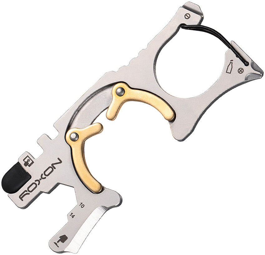 Multi-Key Tool with Bottle Opener and Screwdrivers - Stainless Steel & Gold Finish