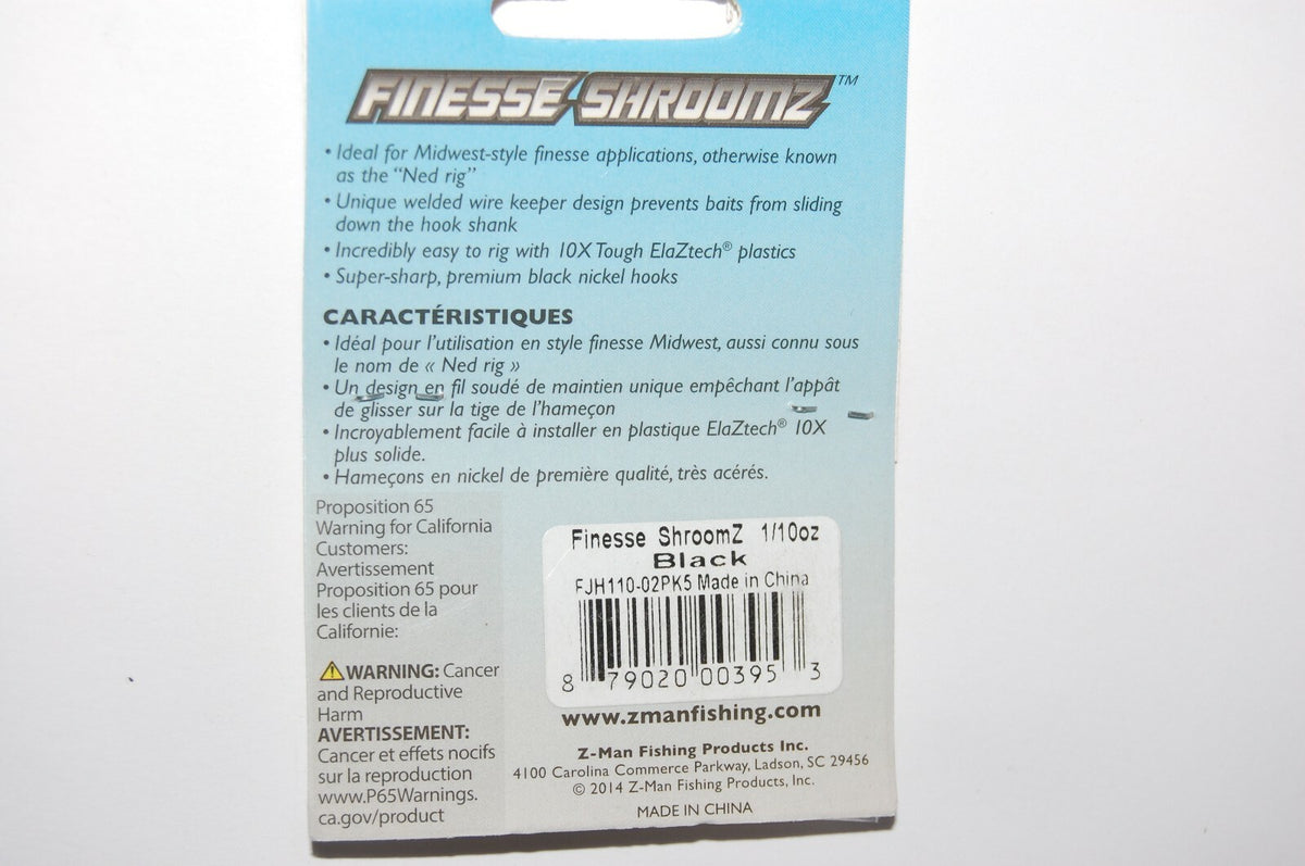 Fishing Jigheads 3 Pack Z-Man Finesse Shroomz Ned Rig 1/10oz Black