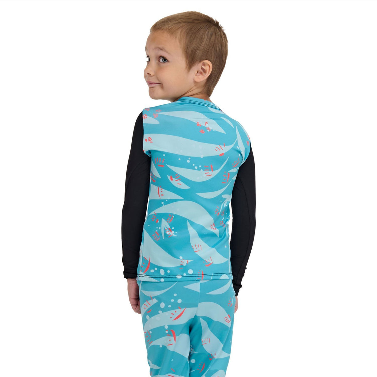 Kids Base Layer Crewneck Shirt - Thermal, Moisture-Wicking, 5T Origami Glacier Print