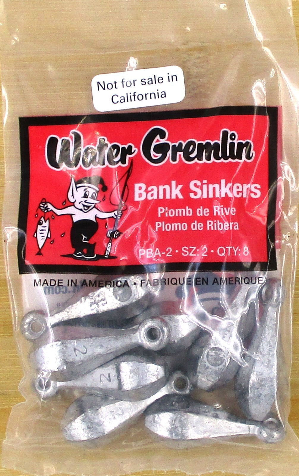 Water Gremlin 2 Oz Fishing Bank Sinkers Pack of 6 - Size 2, USA Made