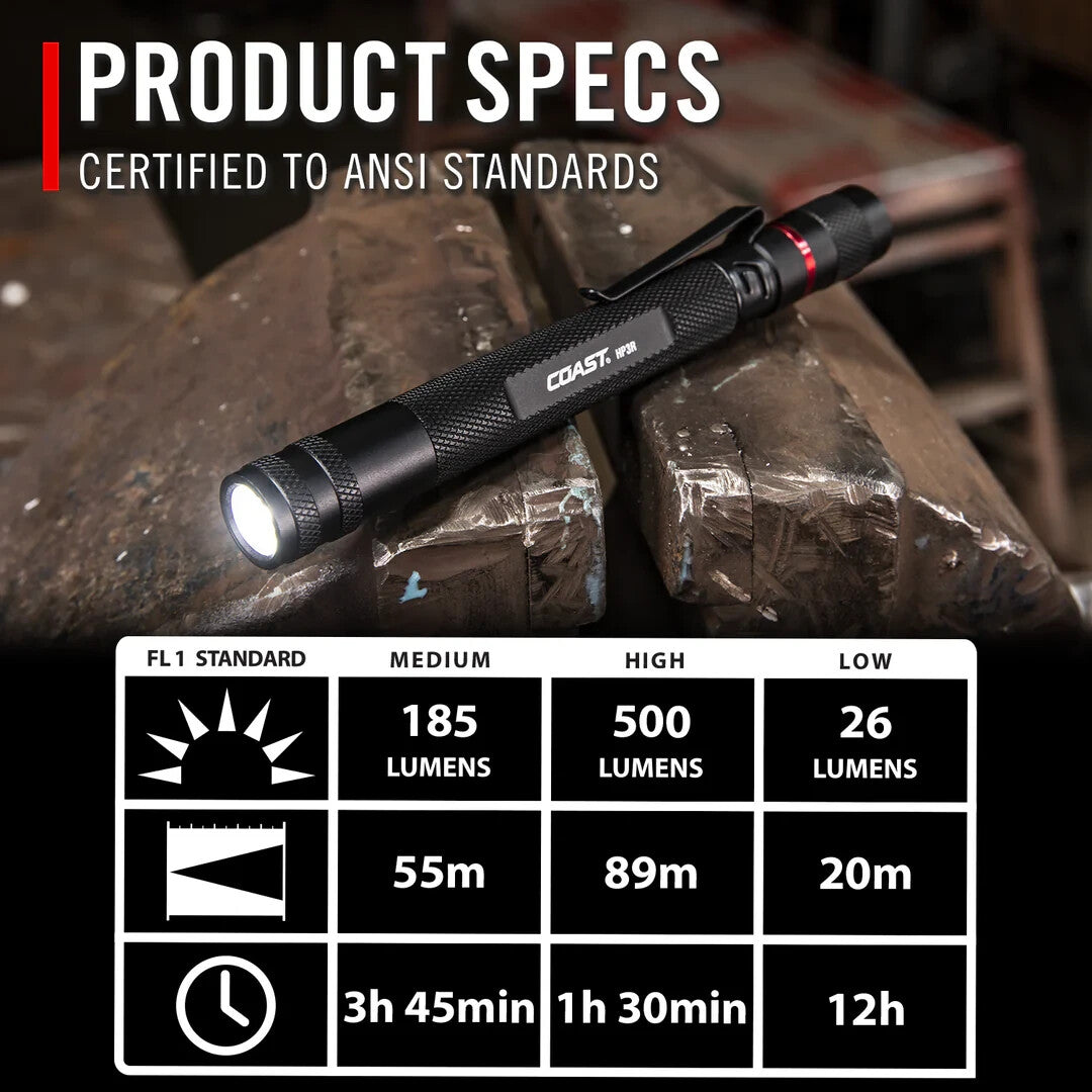 USB Rechargeable LED Penlight 500 Lumens with Twist Focus Blue