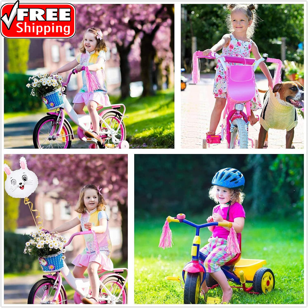 Bike Handlebar Grips with Tassel Streamers for Kids & Adults - Non-Slip Silicone