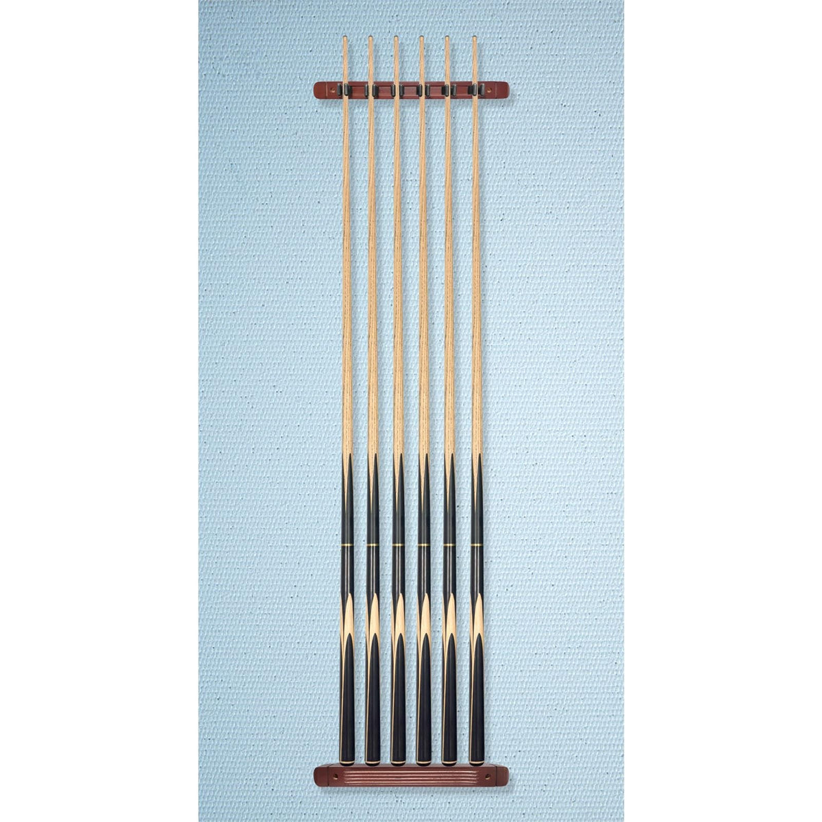 Wall-Mounted Pool Cue Rack for 6 Cues – Pine Wood, Clips & 2 Racks