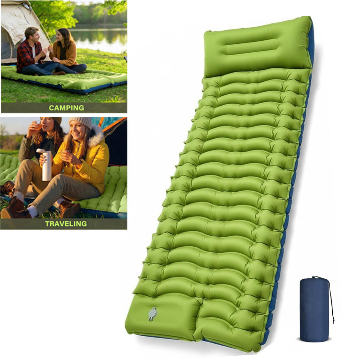 Inflatable Camping Sleeping Pad with Built-in Pillow & Foot Pump