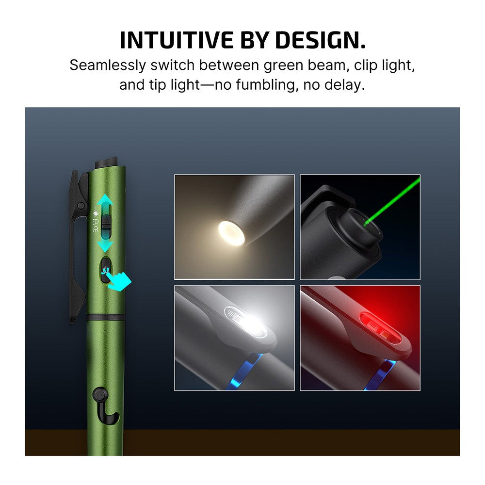 Multifunctional Pen Light with Green Laser and 120 Lumens - OD Green