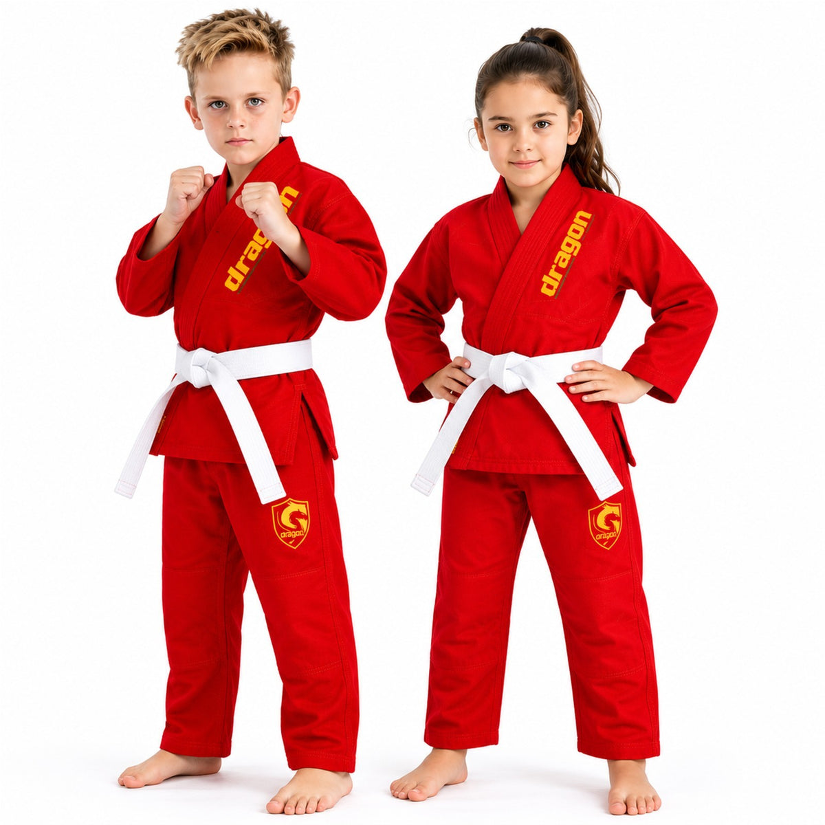 Kids Brazilian Jiu-Jitsu Gi Uniform Set with Belt & Bag - Red