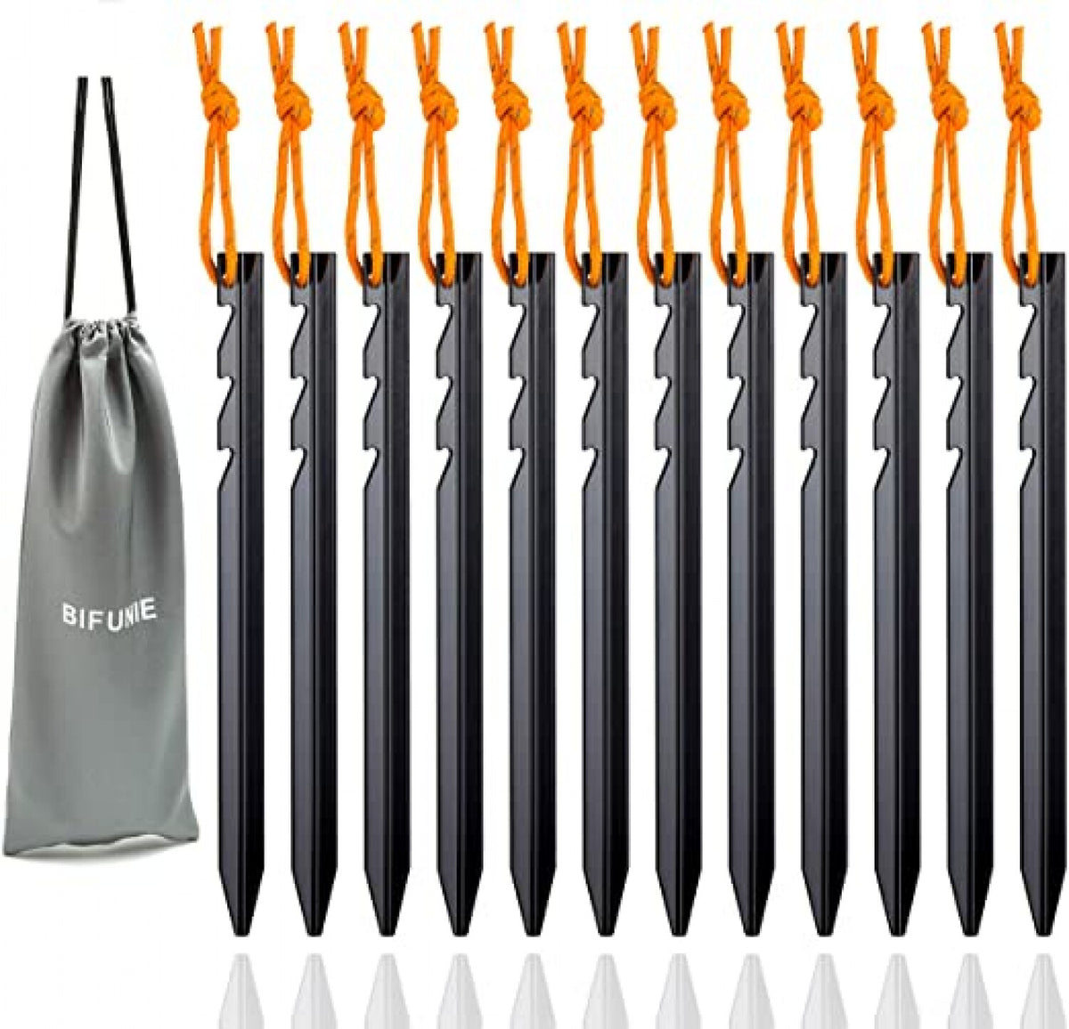 Heavy Duty Aluminum Tent Stakes Pegs with Reflective Ropes - 12 Pack
