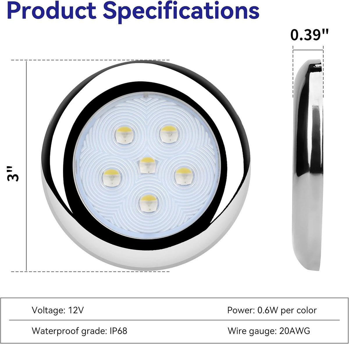 3-Inch Waterproof Marine RGBW LED Courtesy Lights Stainless Steel for Boats