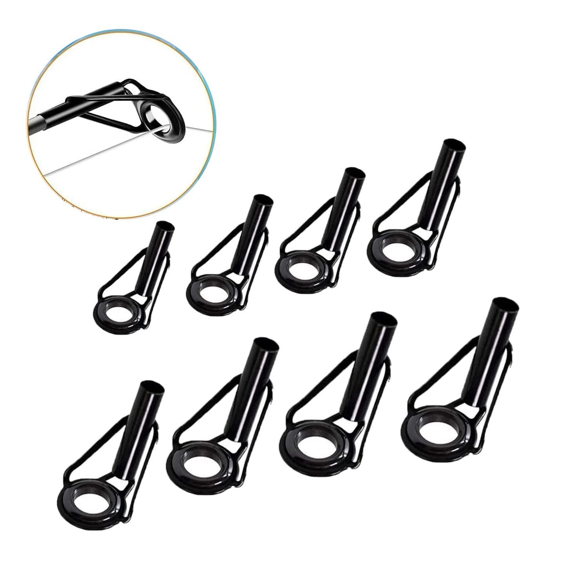 Fishing Rod Tip Repair Kit - 8 Black Stainless Steel & Ceramic Guides