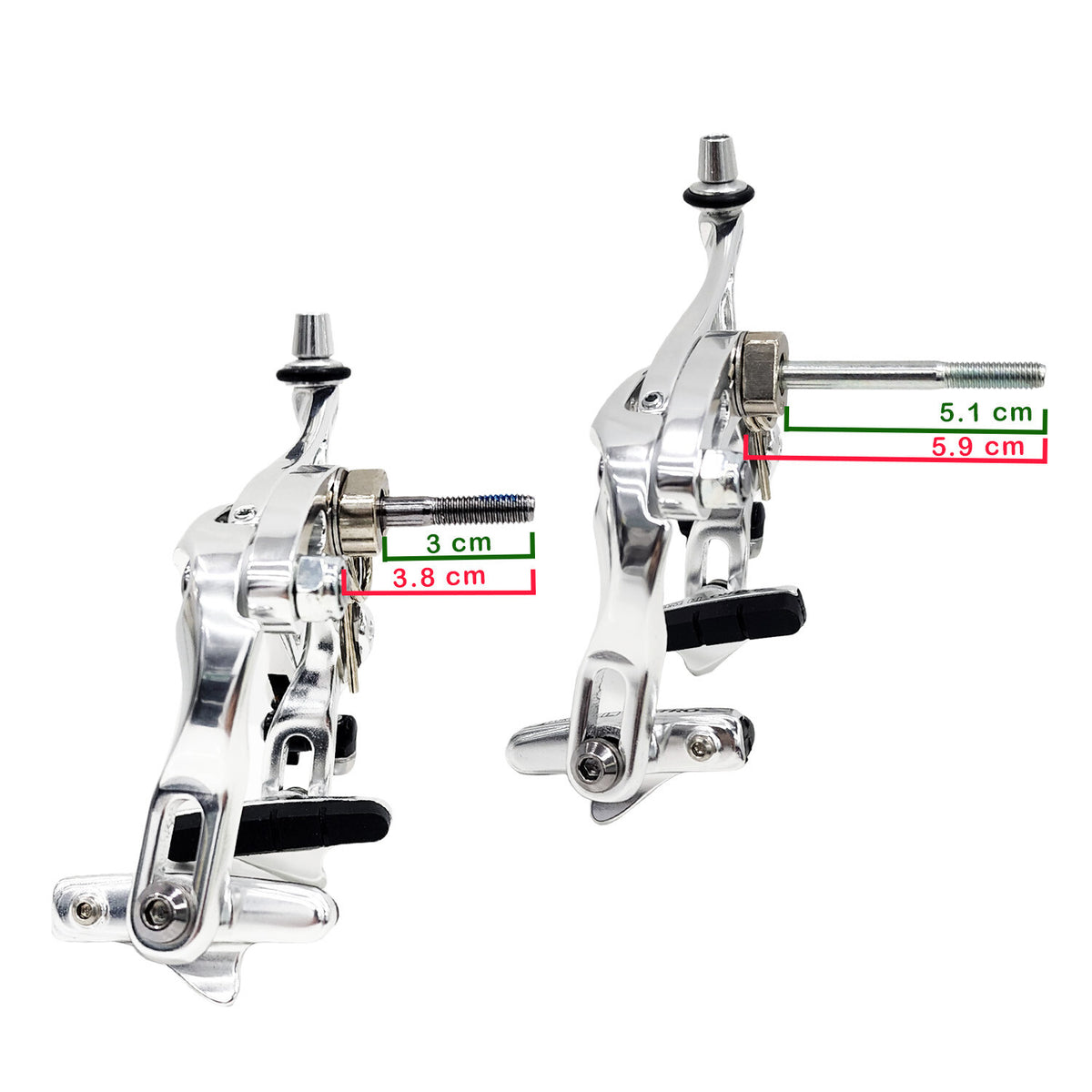 Long Reach Caliper Brake Set 53-73mm Nutted Mount Silver for Bicycle