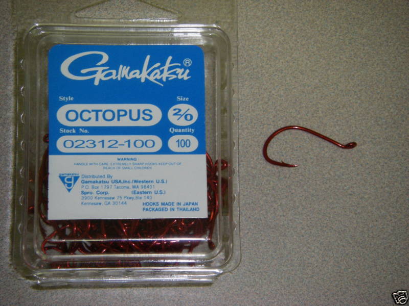 Gamakatsu Octopus Red Fishing Hooks 100 Pack Size 2/0 for Saltwater Fishing