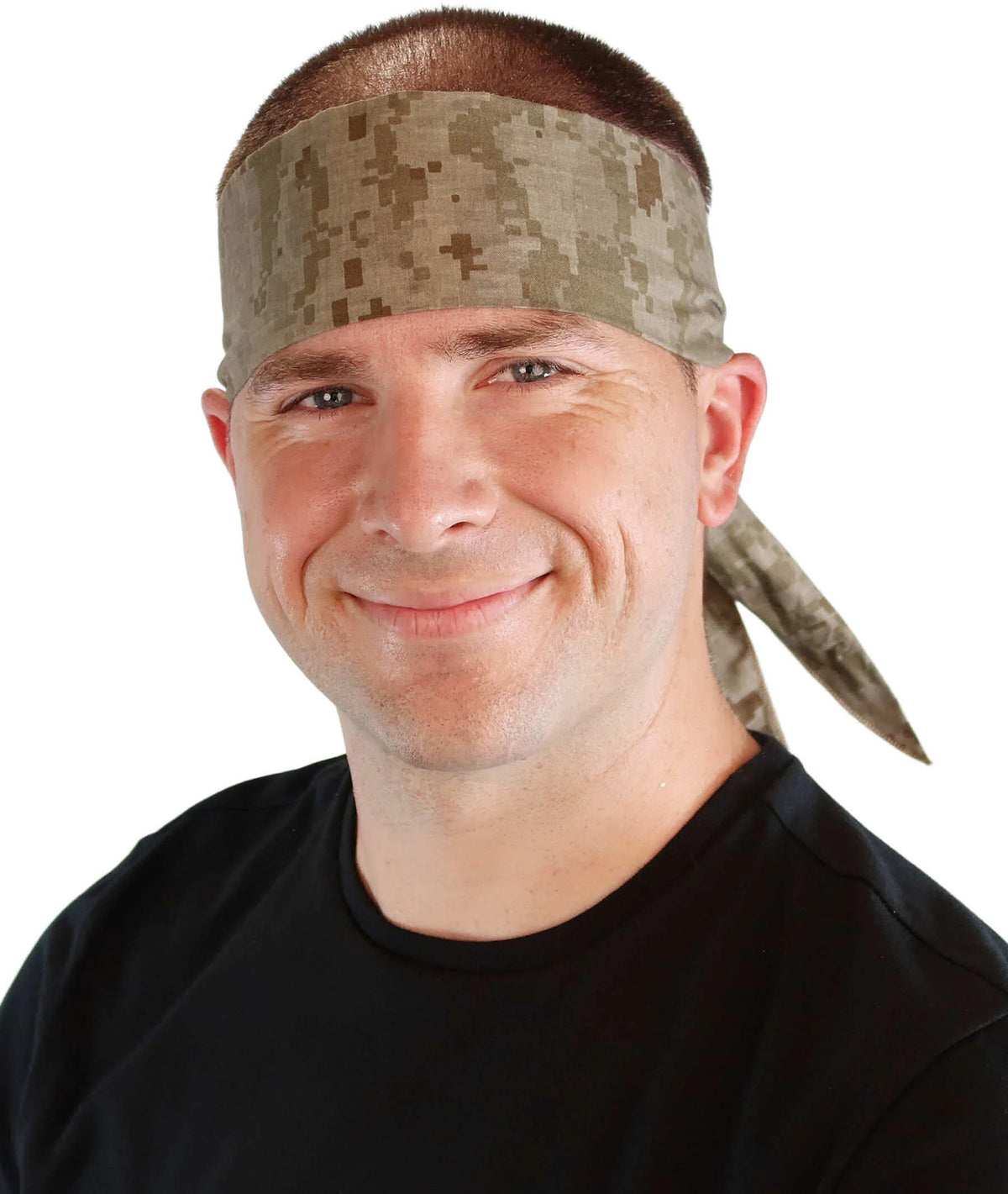 Martial Arts Headband with Tapered Ends and Bead - Digital Desert Camouflage